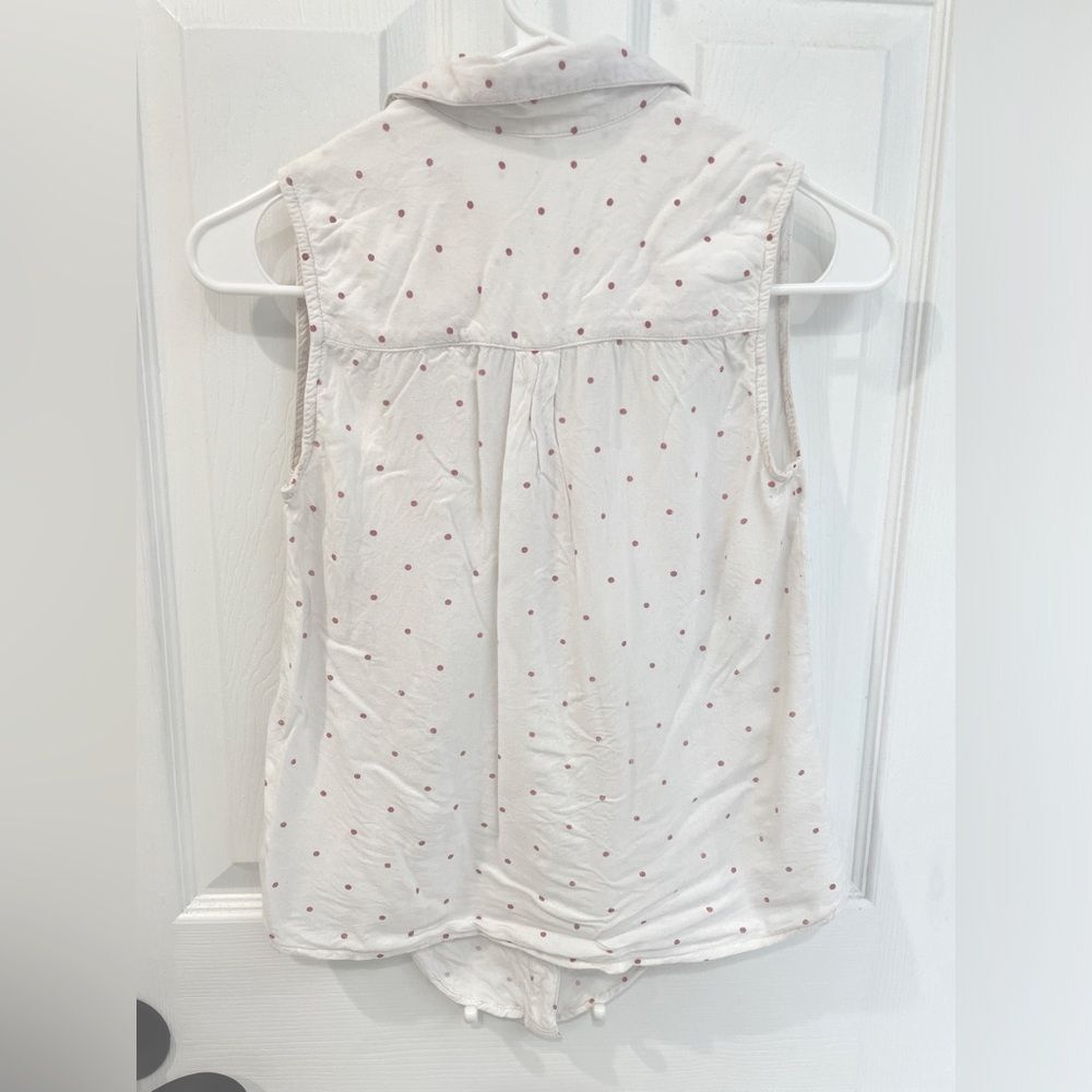 Japna White Polka Dot Button Down Tie Front Collared Tank Top Women’s Size XS - Picture 2 of 4